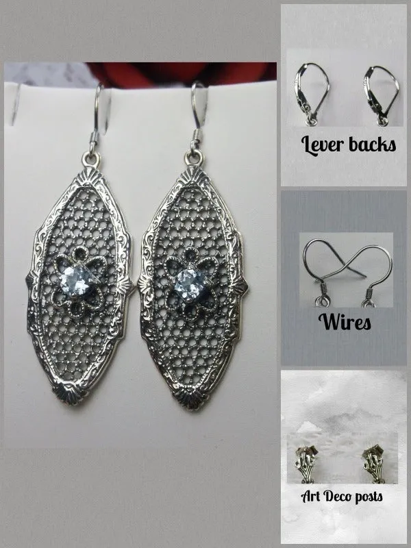 Aquamarine Earrings, Flower Star Earrings, Round Gems, Vintage Jewelry Design#E20