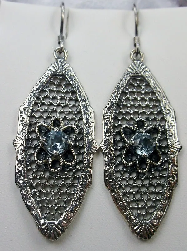 Aquamarine Earrings, Flower Star Earrings, Round Gems, Vintage Jewelry Design#E20