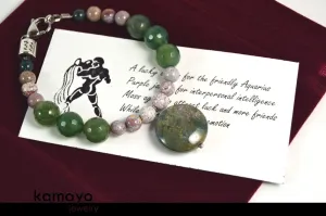AQUARIUS BRACELET - Green Moss Agate Pendant and Mookaite Jasper Beads