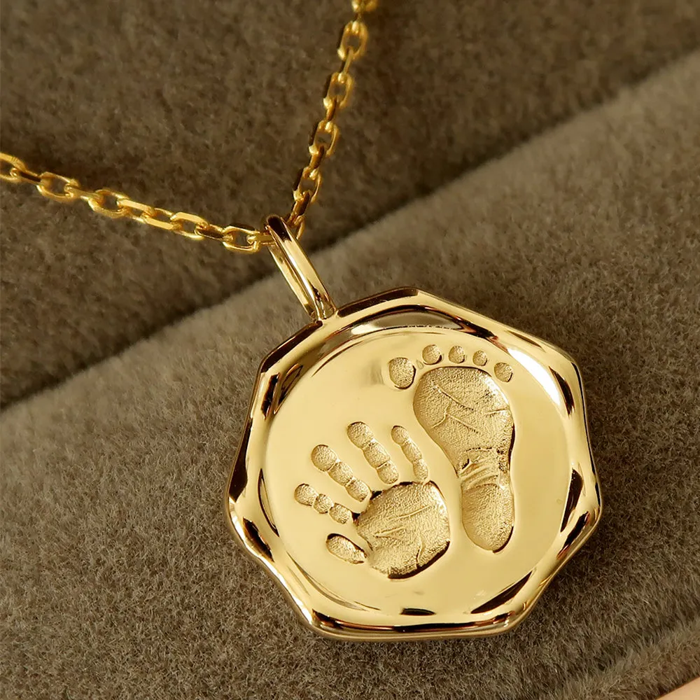 Baby Hand and Foot Print Gold Wax Seal Pendant