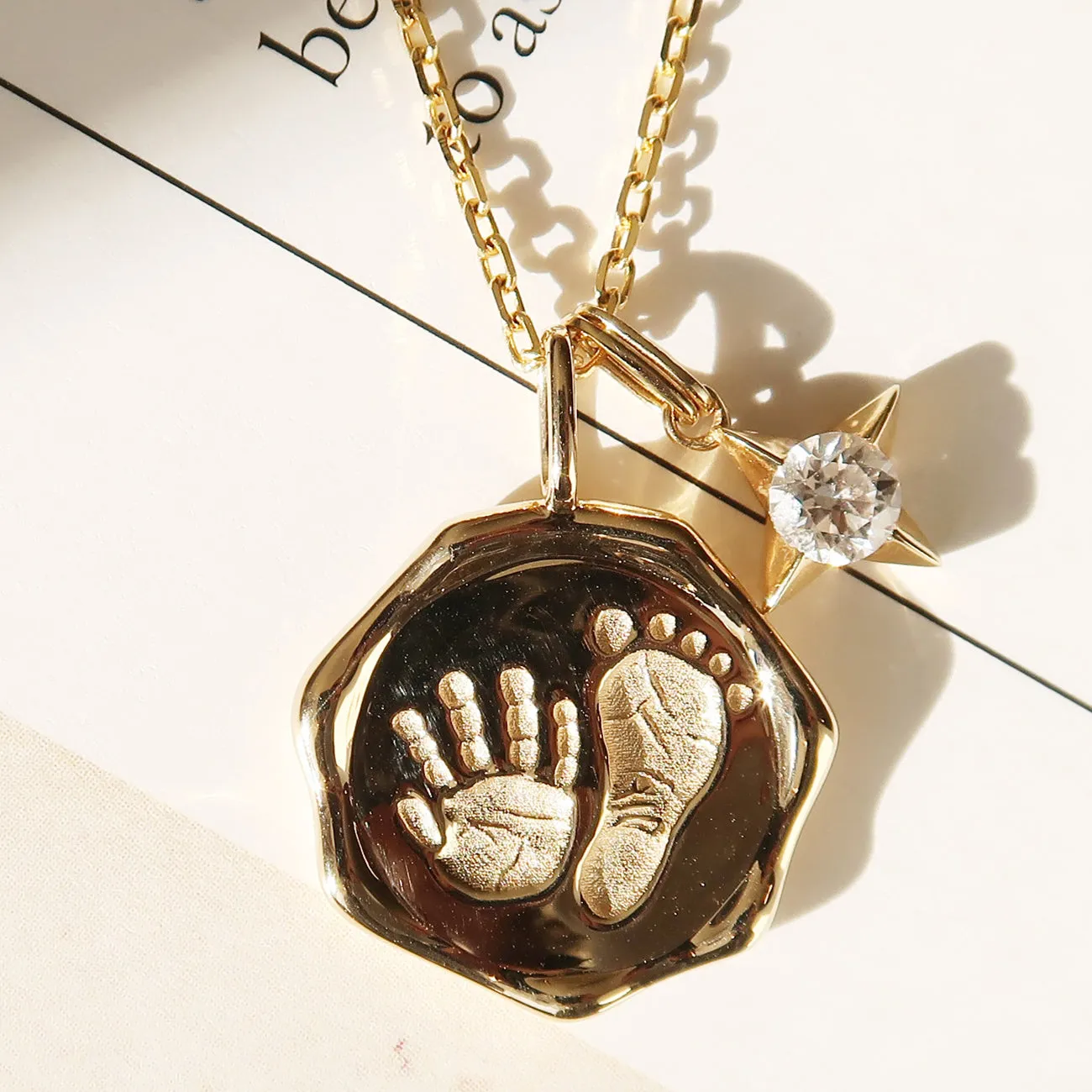 Baby Hand and Foot Print Gold Wax Seal Pendant