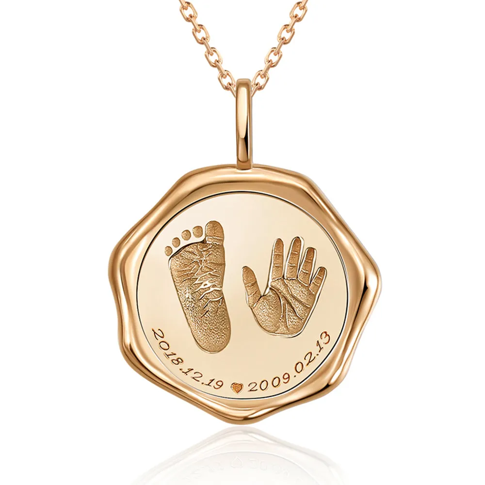 Baby Hand and Foot Print Gold Wax Seal Pendant