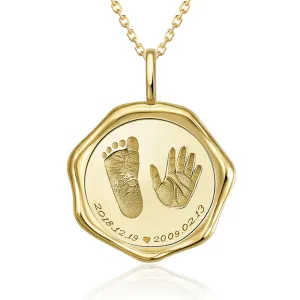Baby Hand and Foot Print Gold Wax Seal Pendant