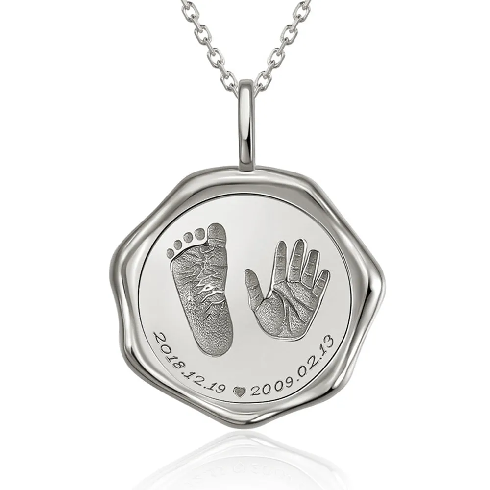 Baby Hand and Foot Print Gold Wax Seal Pendant