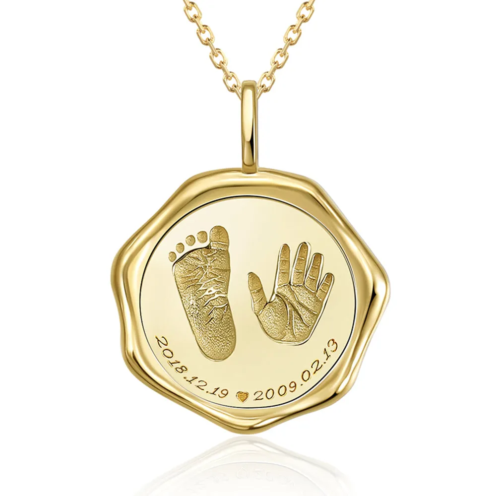 Baby Hand and Foot Print Gold Wax Seal Pendant