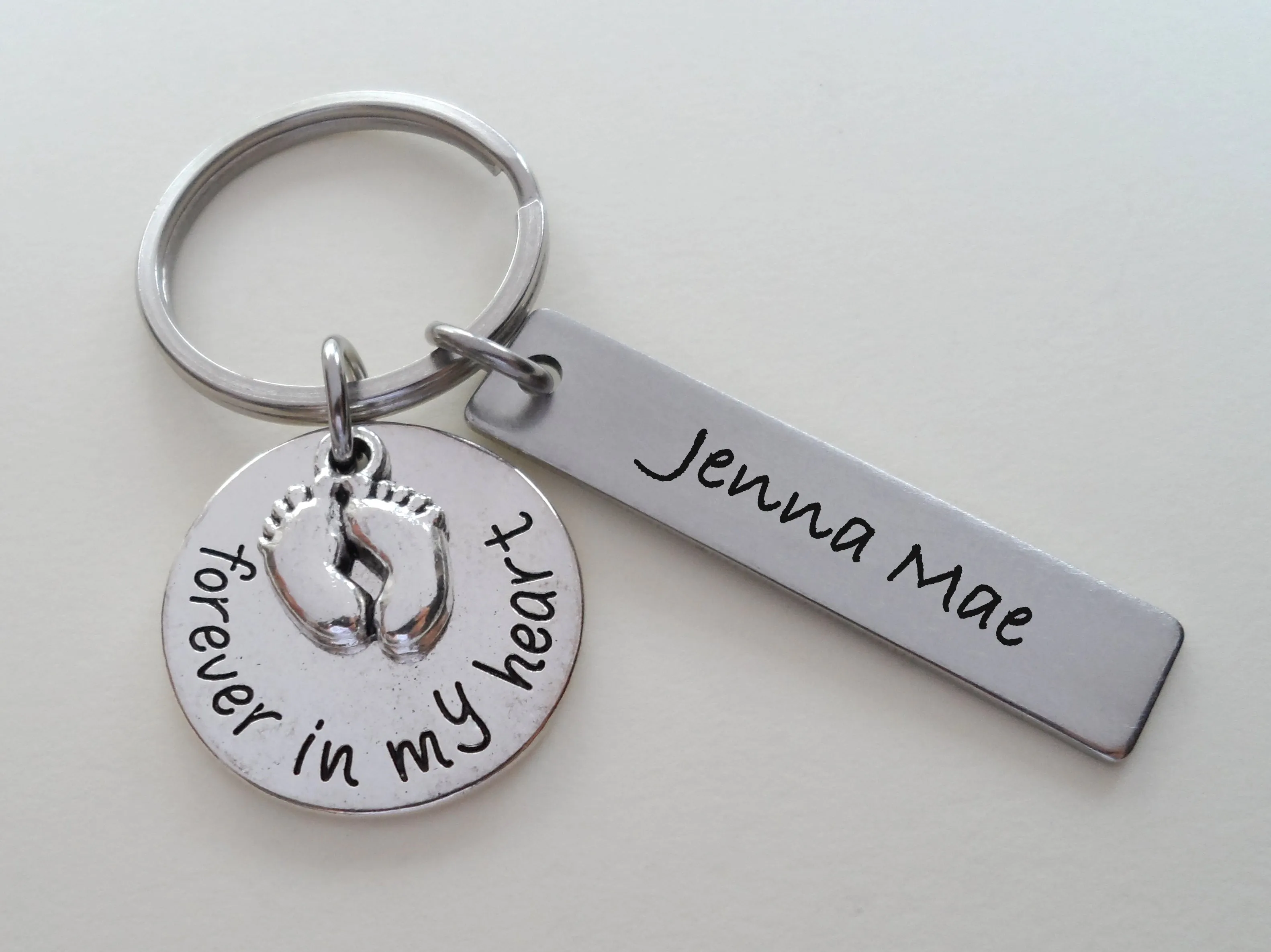 Baby Memorial Keychain • "Forever in my Heart" w/ Baby Feet Charm | Jewelry Everyday
