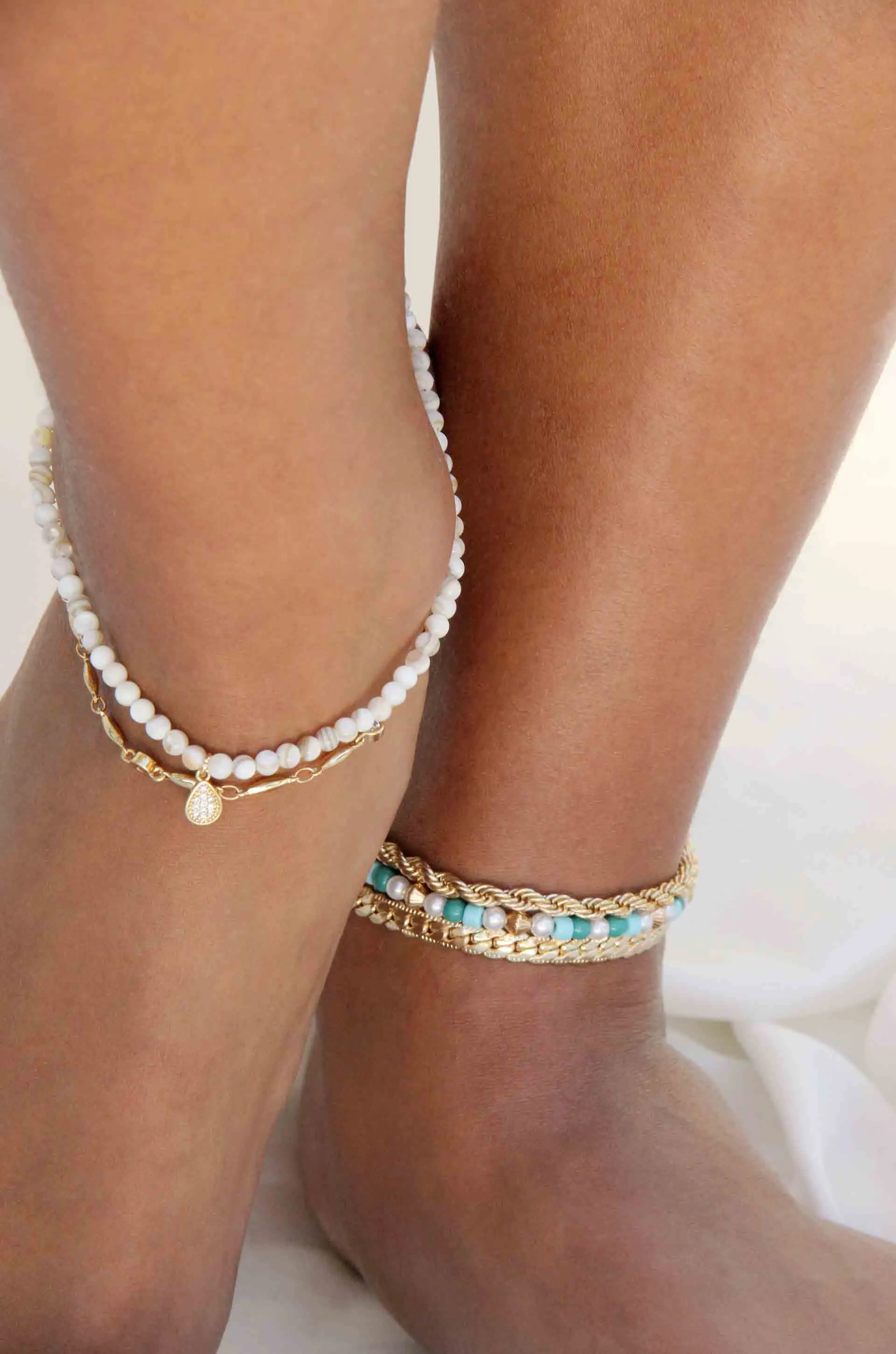 Beachcomber 18k Gold Plated Anklet Set with Shell Beads