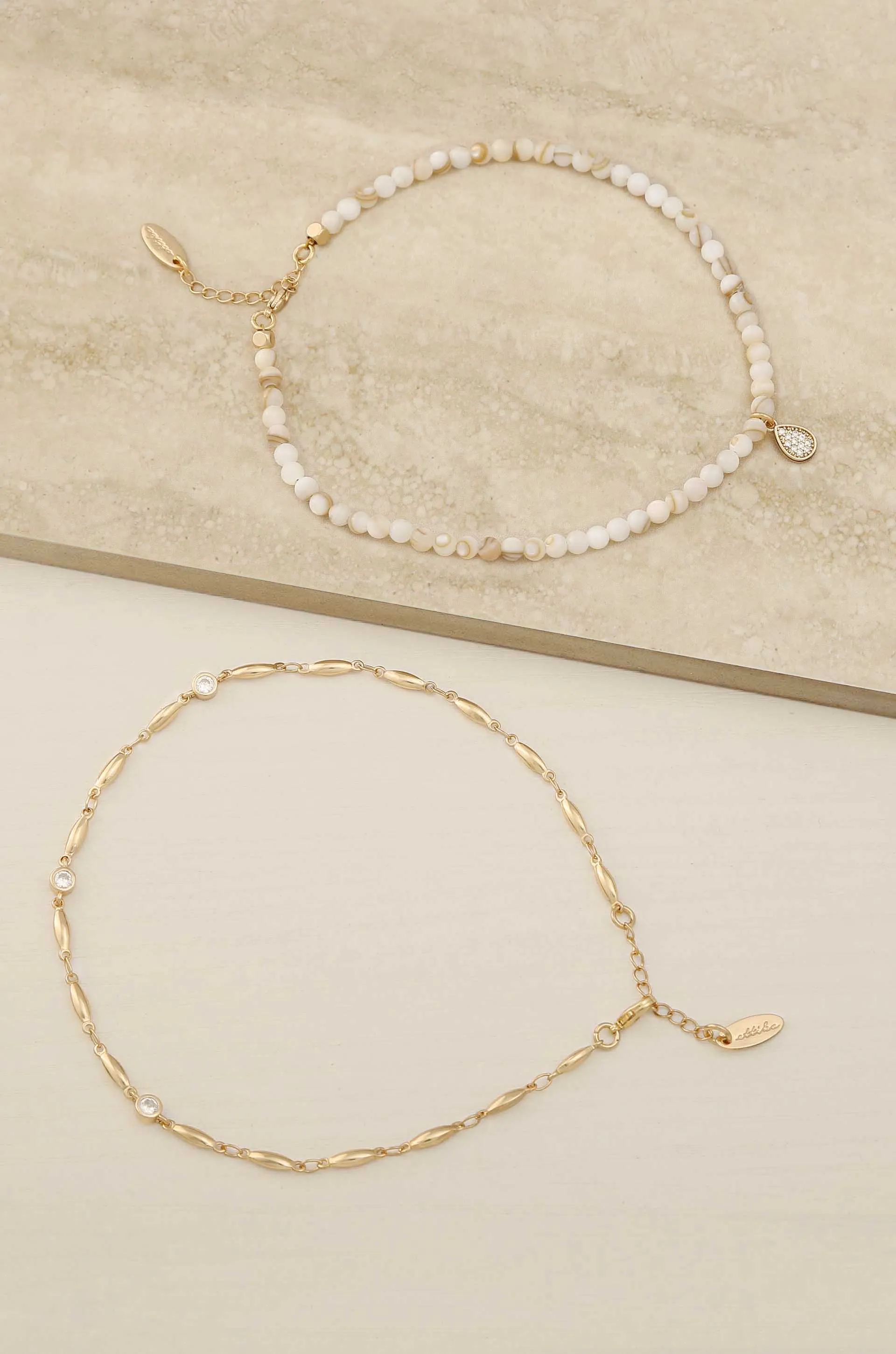 Beachcomber 18k Gold Plated Anklet Set with Shell Beads