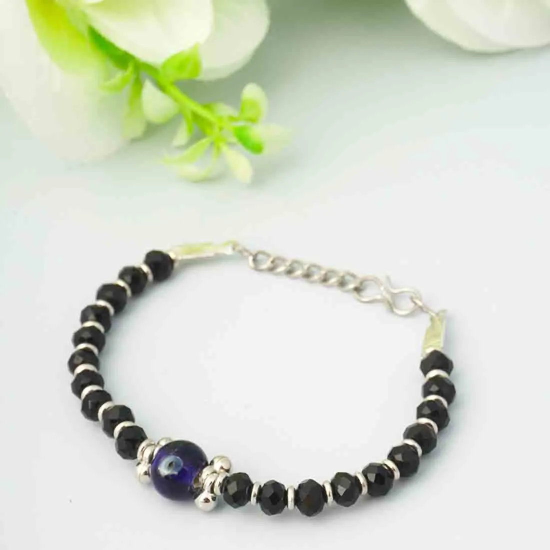 Beaded Black & Blue Evil Eye Anklet