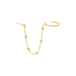 Beaded Chain Ear Cuff Stud Earring 14K
