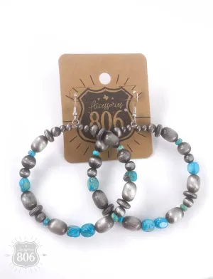 Beaded Navajo Pearl and Turquoise Hoop Earrings