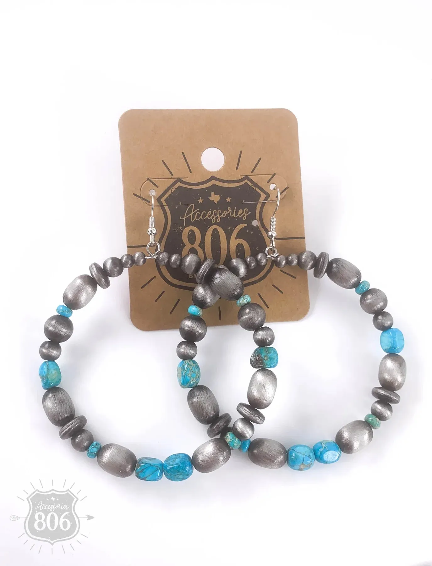 Beaded Navajo Pearl and Turquoise Hoop Earrings