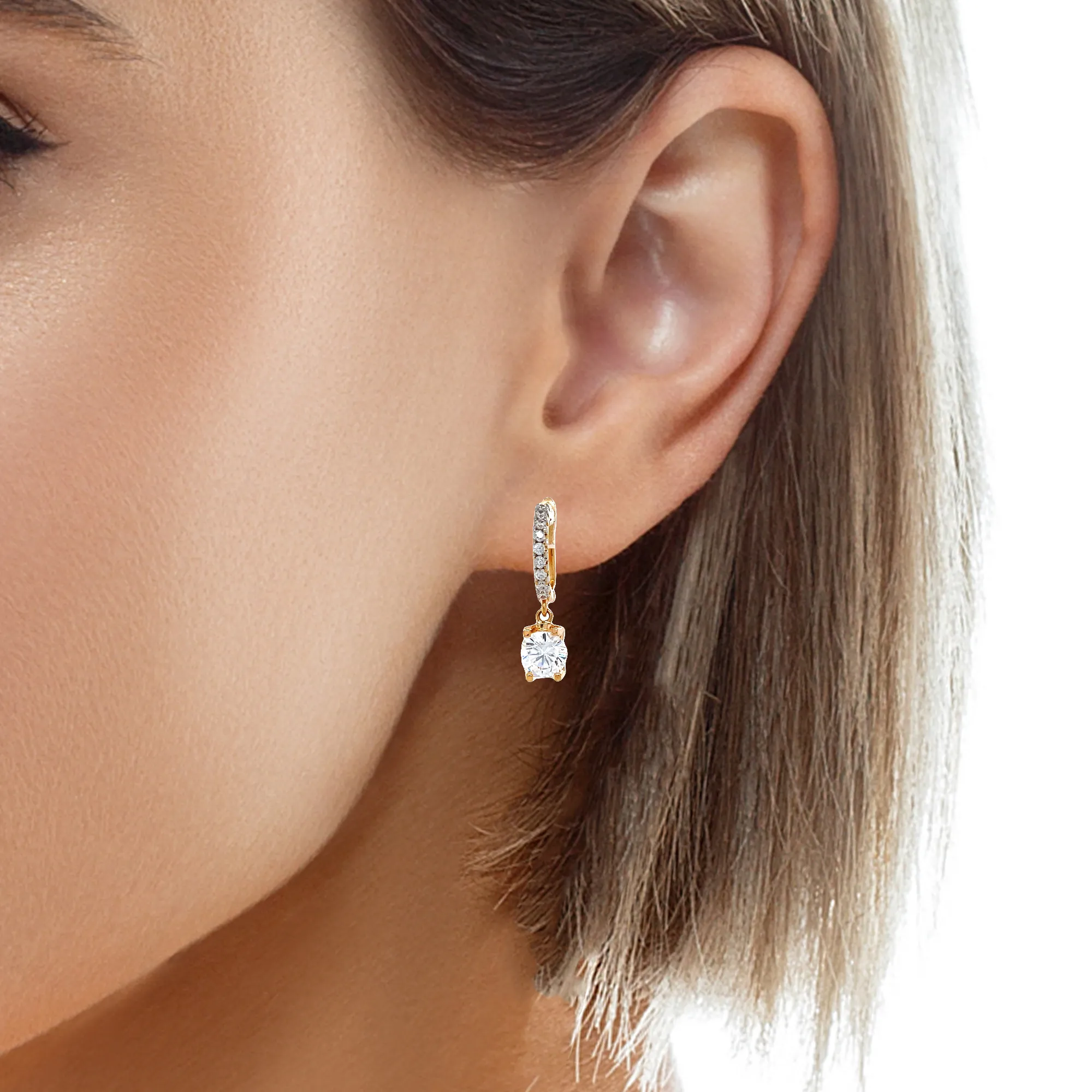 Beautiful Drop Zirconia Stone Huggie earrings Rose gold filled