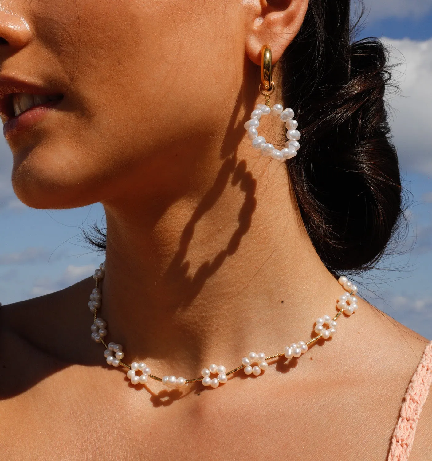 Big Pearl Hoops Earrings
