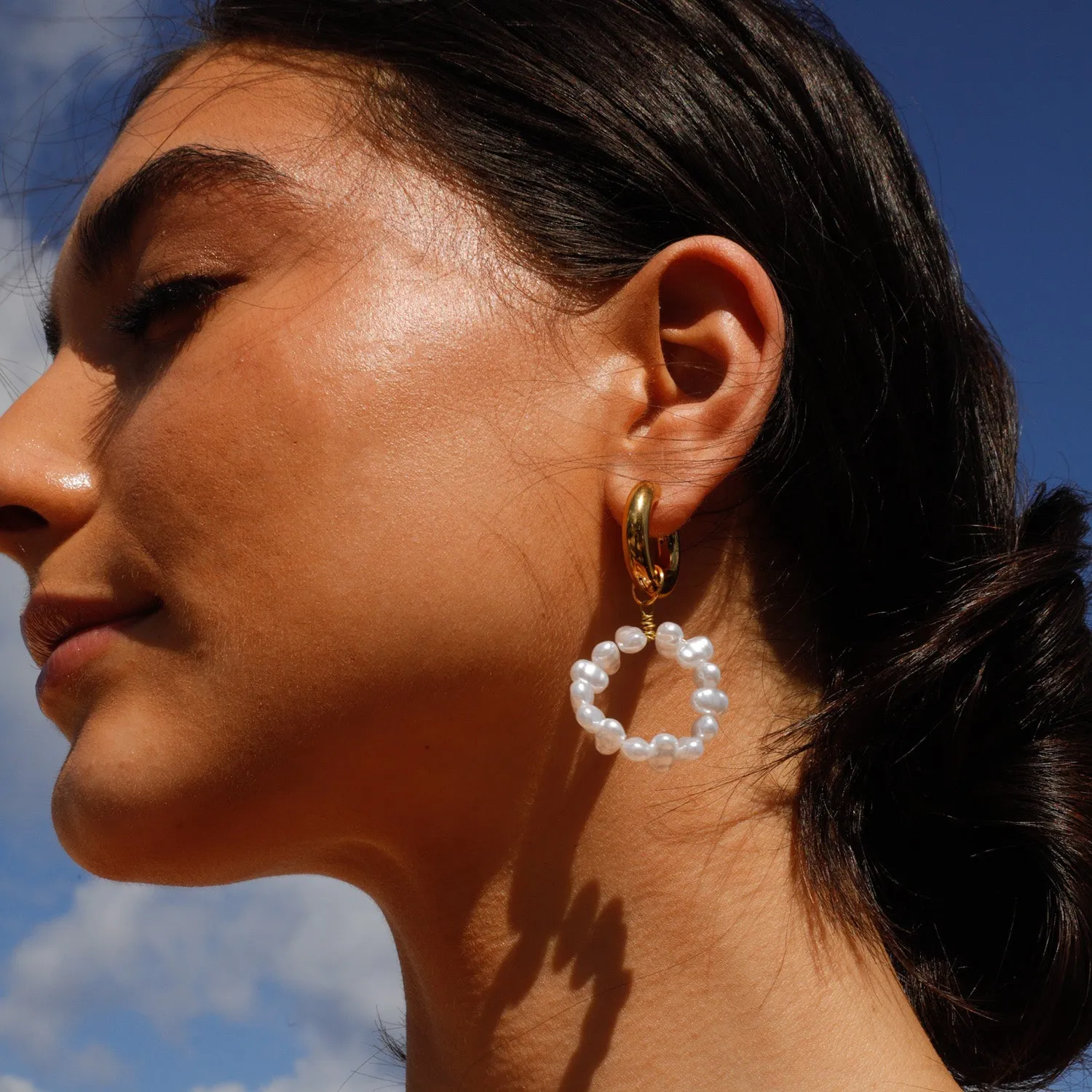 Big Pearl Hoops Earrings