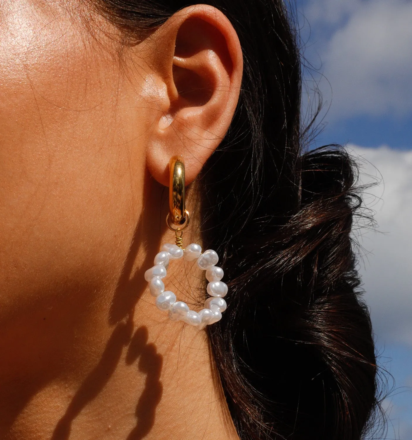Big Pearl Hoops Earrings