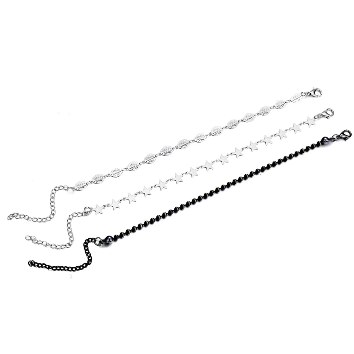Black Acrylic & Silver-Plated Star Station Anklet Set
