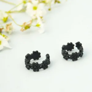 Black flower ear clips