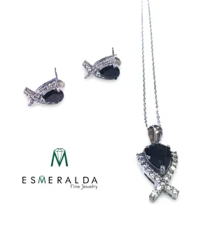 Black Gemstone Earring & Pendant Set