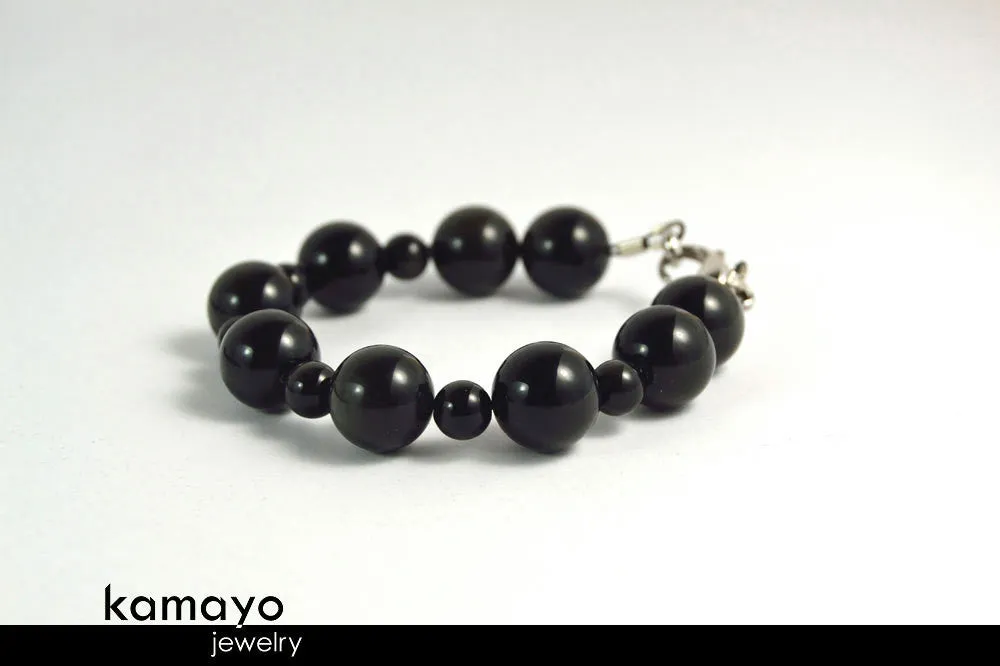 BLACK OBSIDIAN BRACELET - Big Round Beads