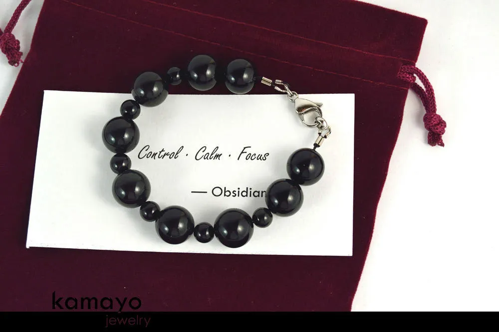 BLACK OBSIDIAN BRACELET - Big Round Beads