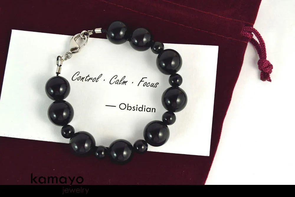 BLACK OBSIDIAN BRACELET - Big Round Beads