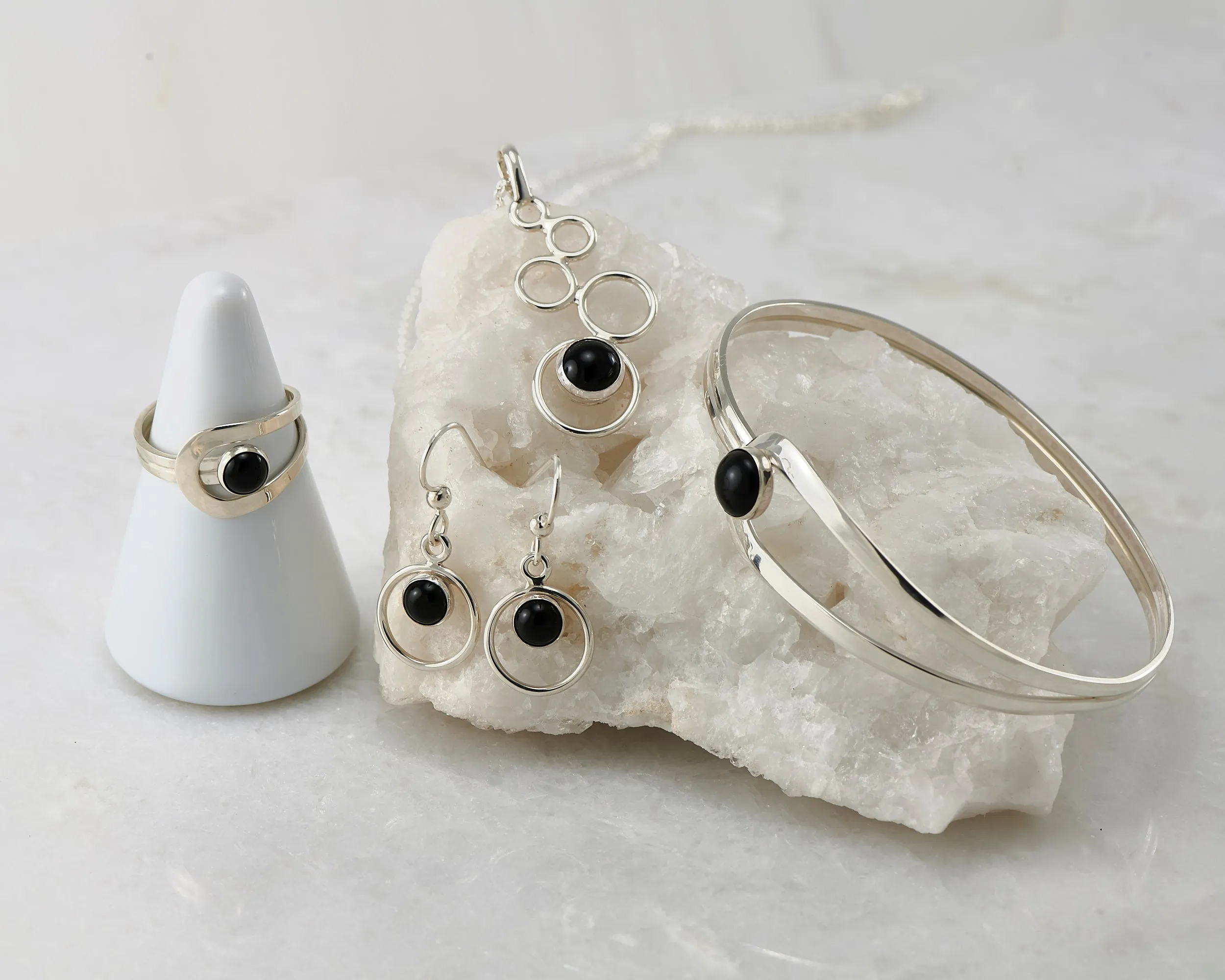 Black Onyx Hoop Earrings