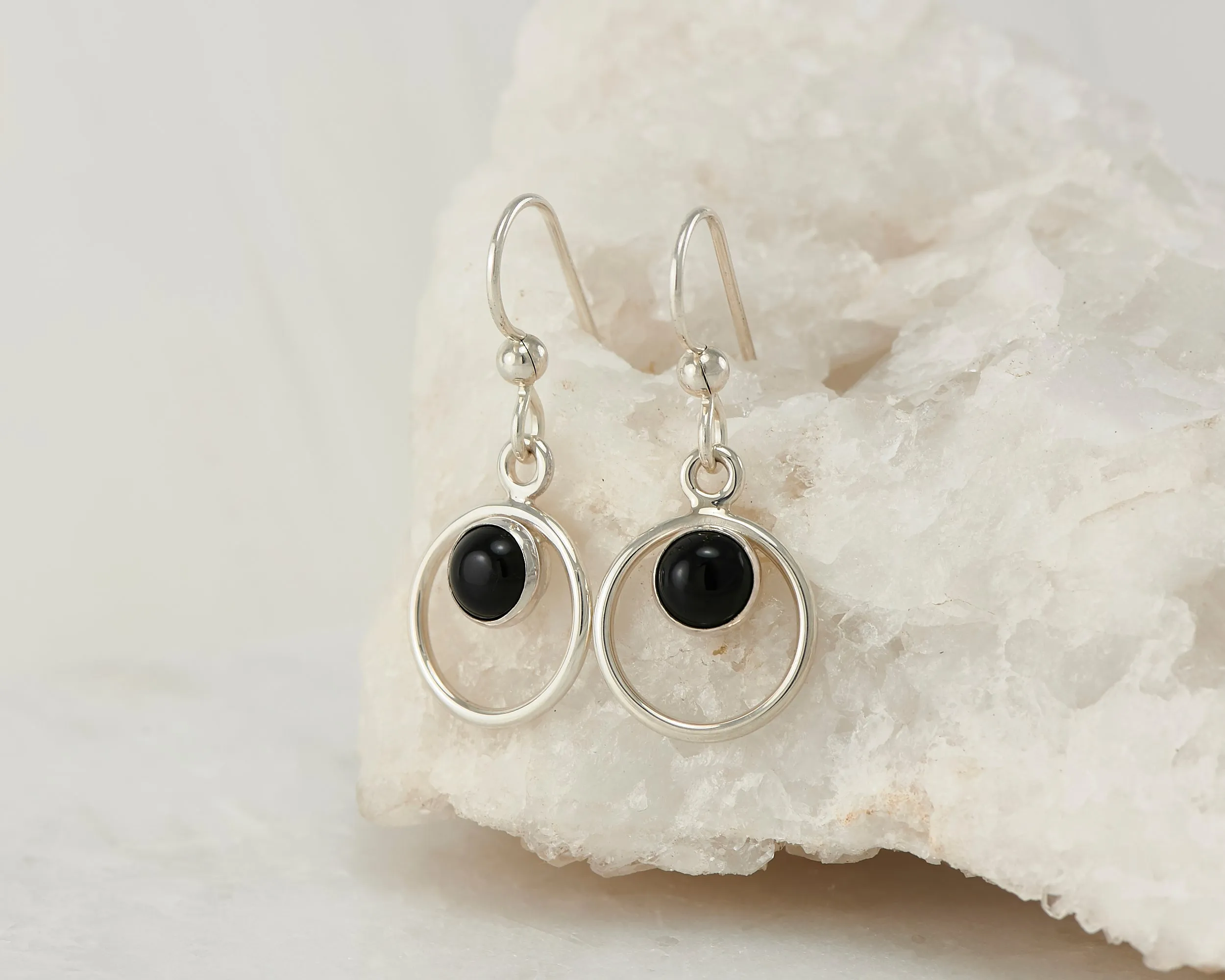 Black Onyx Hoop Earrings