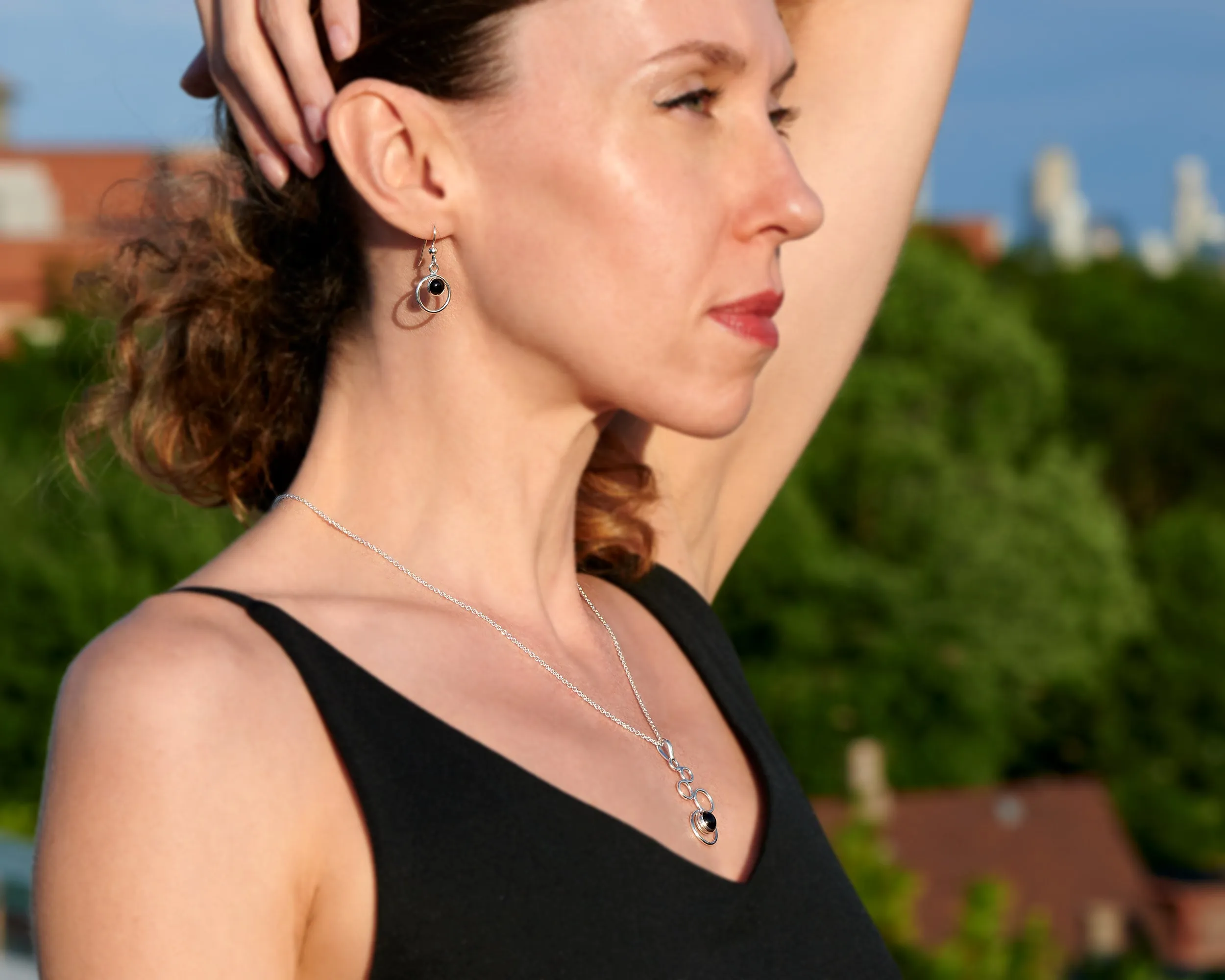 Black Onyx Hoop Earrings