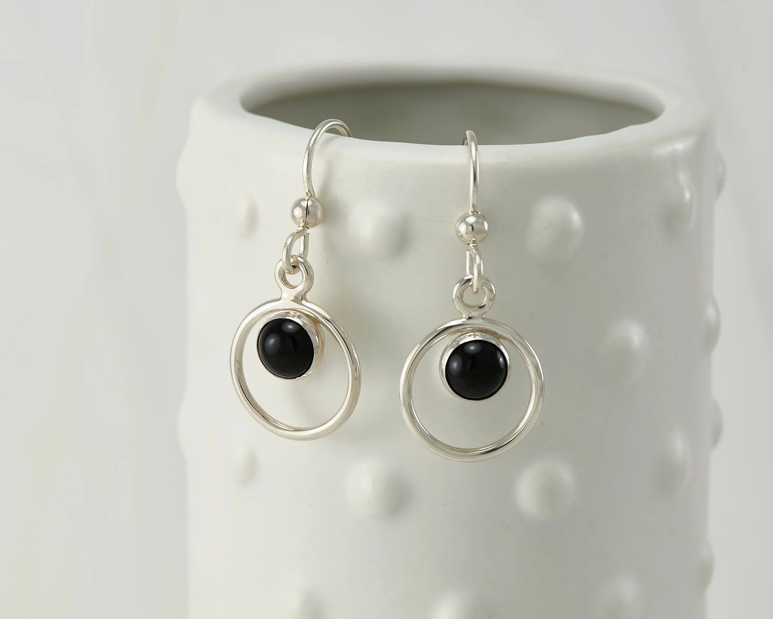 Black Onyx Hoop Earrings