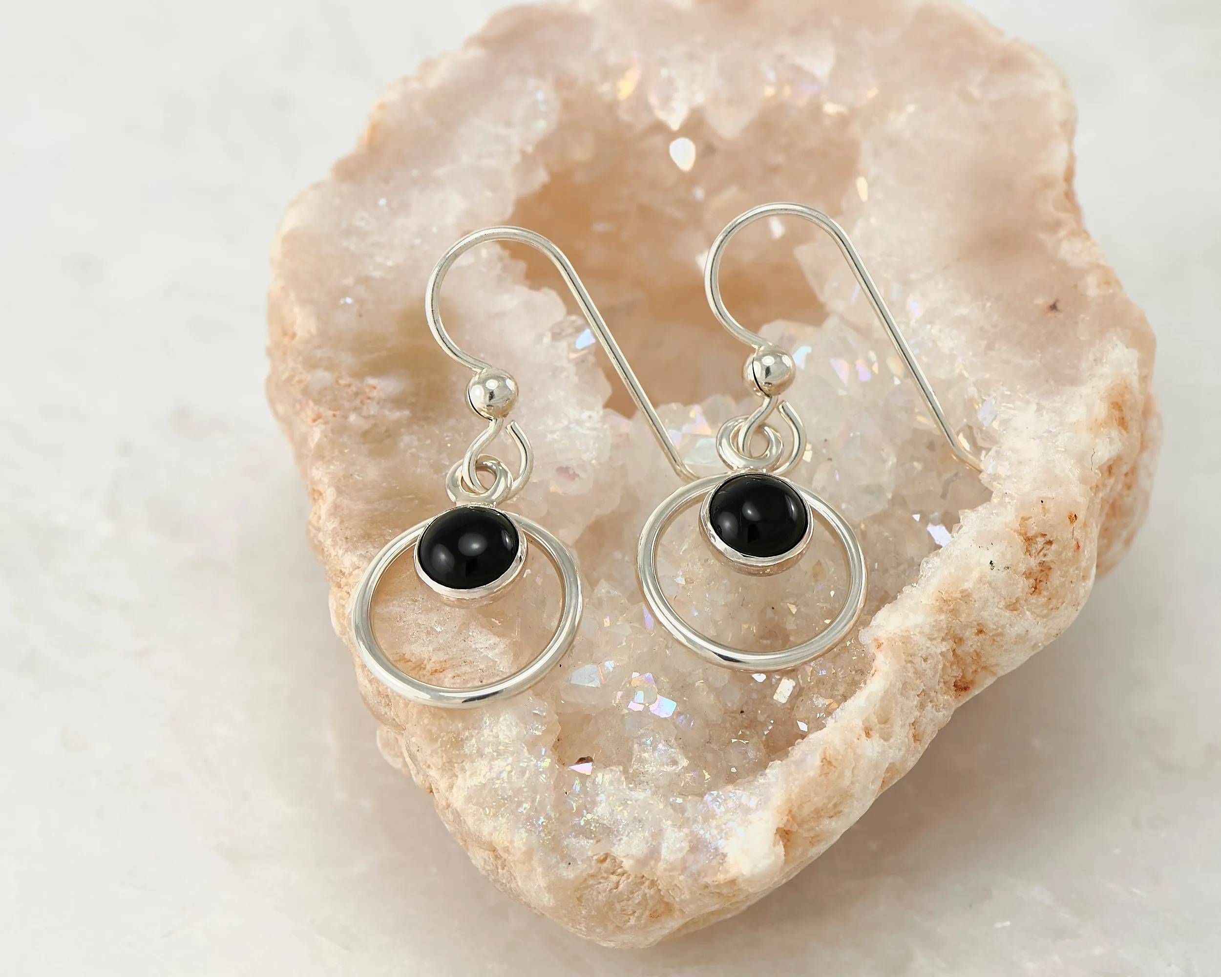 Black Onyx Hoop Earrings
