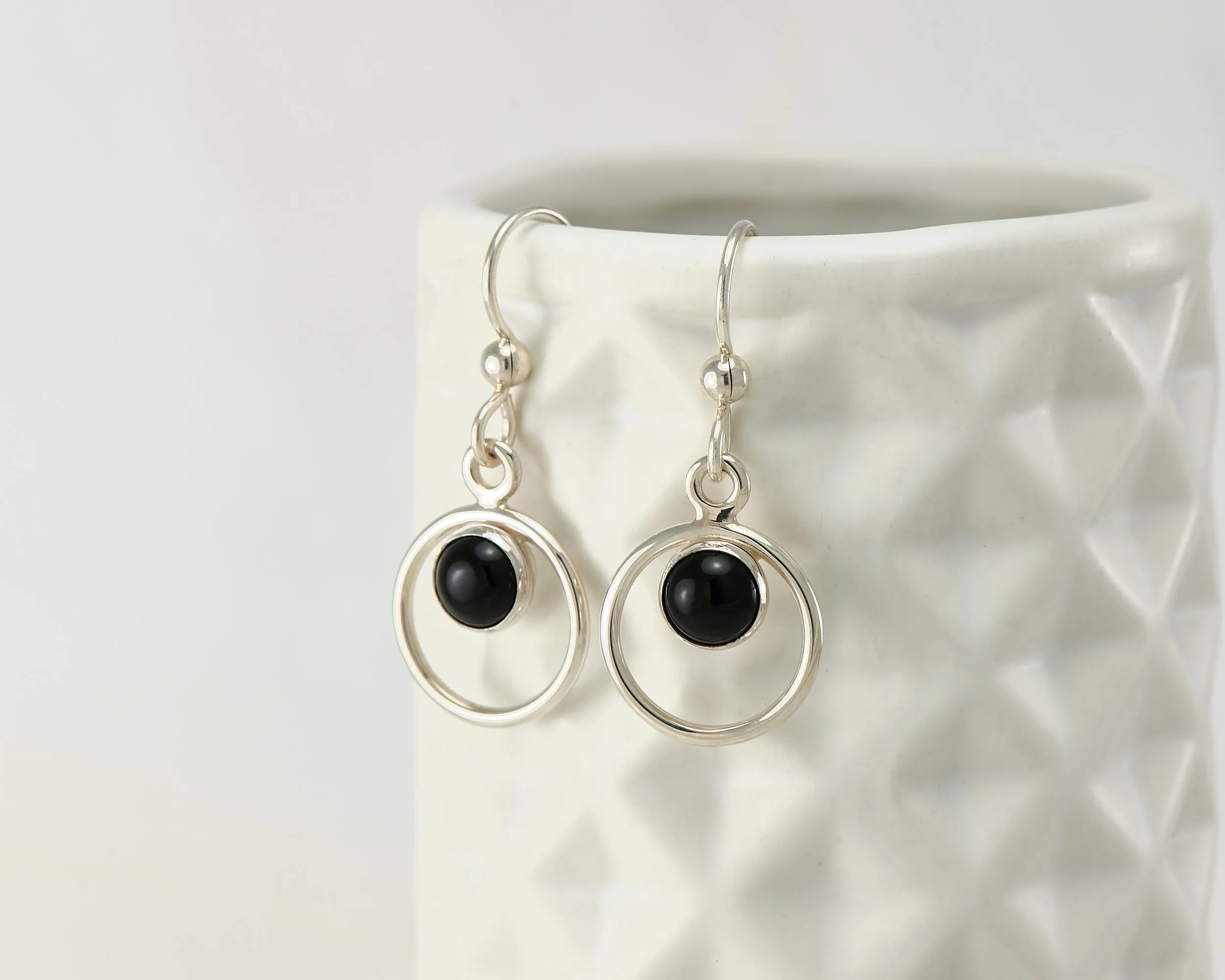 Black Onyx Hoop Earrings