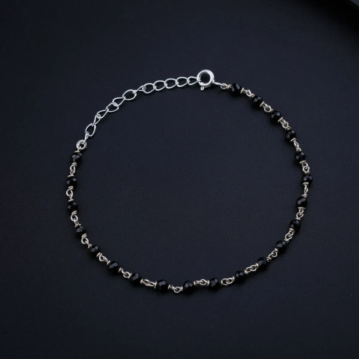 Black Spinel Silver Anklet