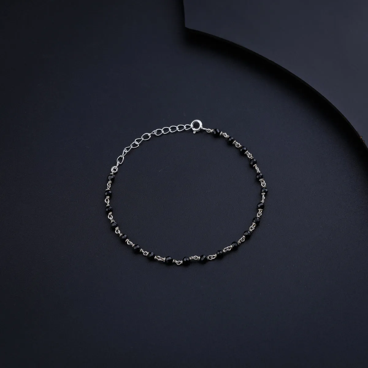 Black Spinel Silver Anklet
