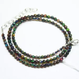 Black Welo Ethiopian Opal Faceted Round Beads Jewelry Necklace 3mm 4mm 35ct 17"