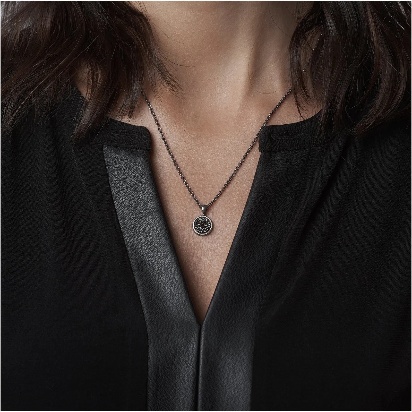 Blackened 18k White Gold Black Diamond Pendant Redondo