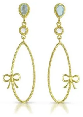 BLUE AND WHITE TOPAZ DANGLING EARRINGS IN 18K GOLD PLATED STERLING SILVER