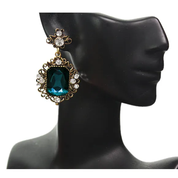 Blue Elegant Large Gemstone Post Earrings