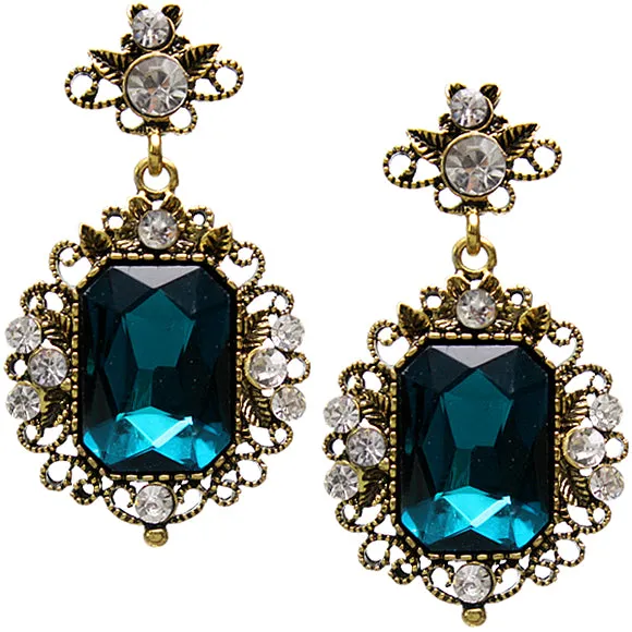 Blue Elegant Large Gemstone Post Earrings