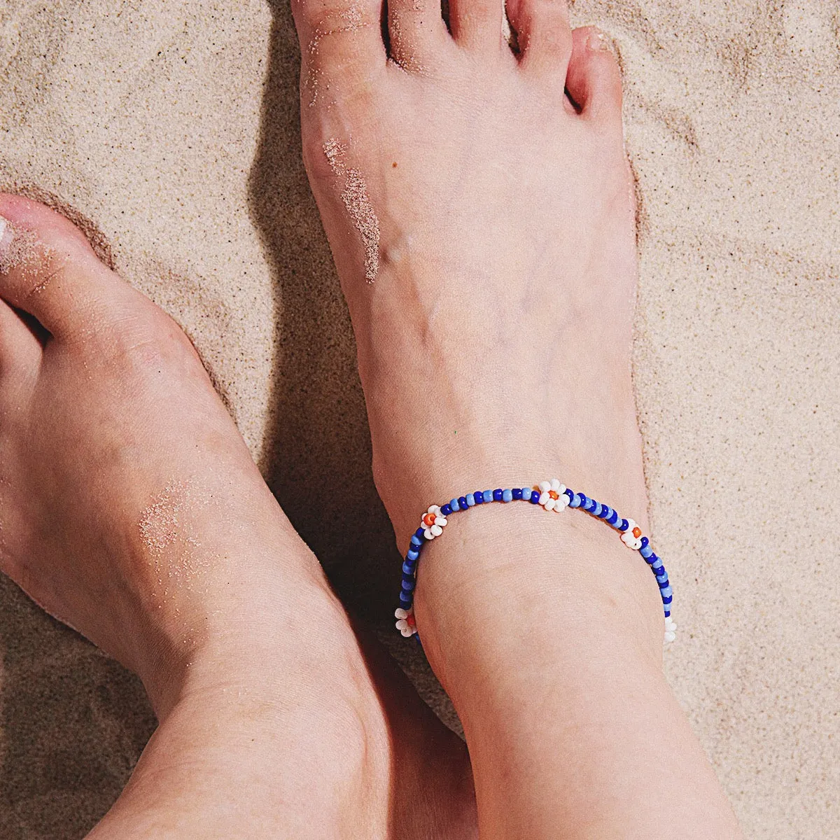 Blue Floral Beaded Anklet