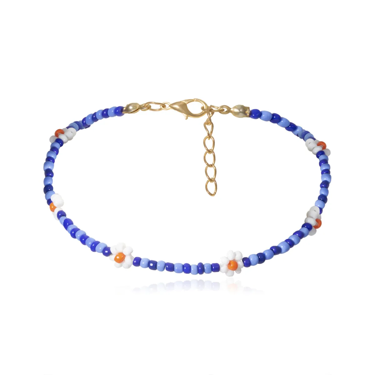 Blue Floral Beaded Anklet