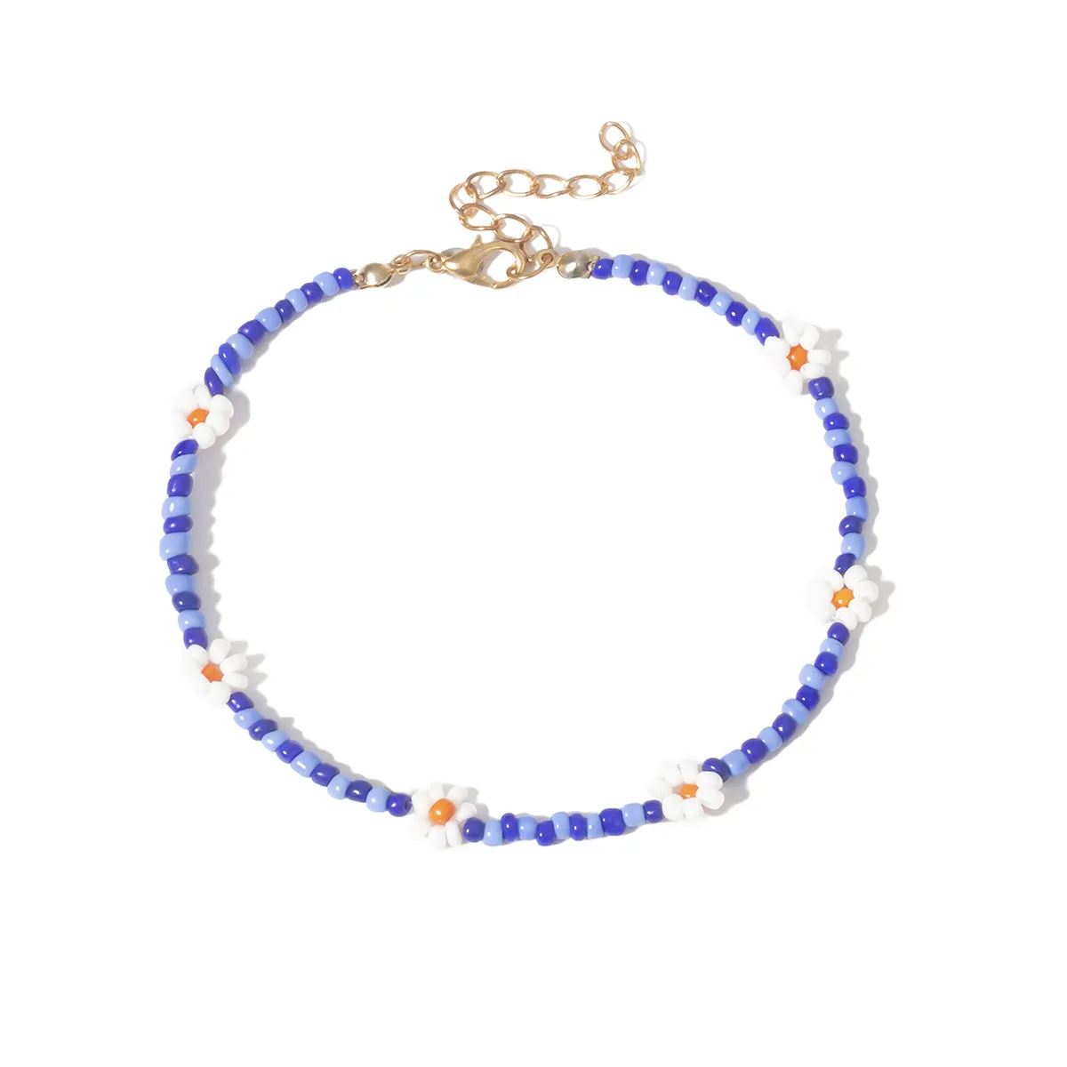 Blue Floral Beaded Anklet