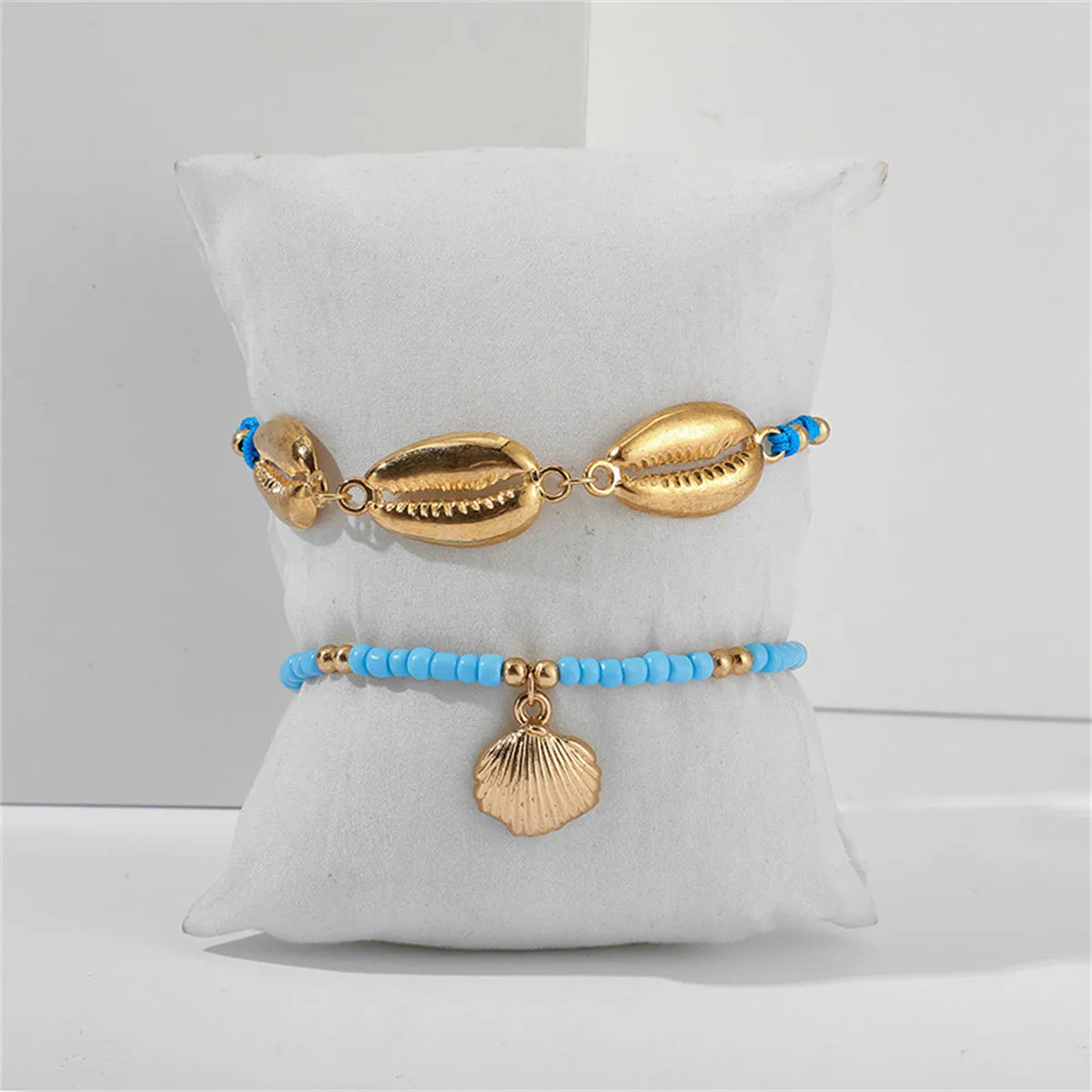 Blue Howlite & 18K Gold-Plated Beaded Charm Anklet Set