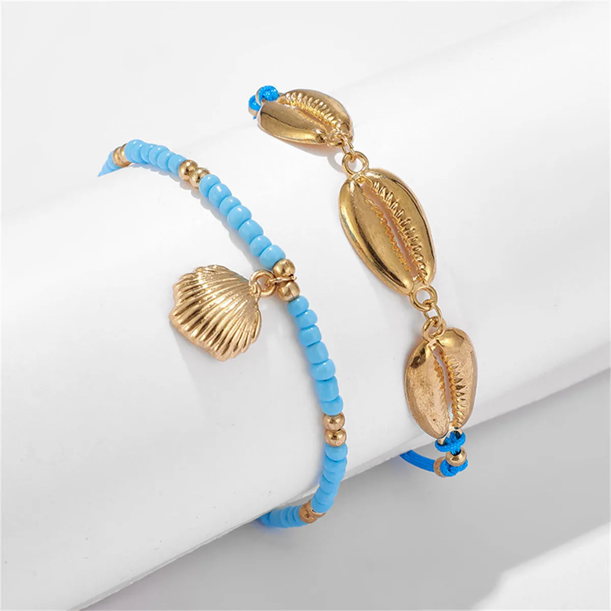 Blue Howlite & 18K Gold-Plated Beaded Charm Anklet Set