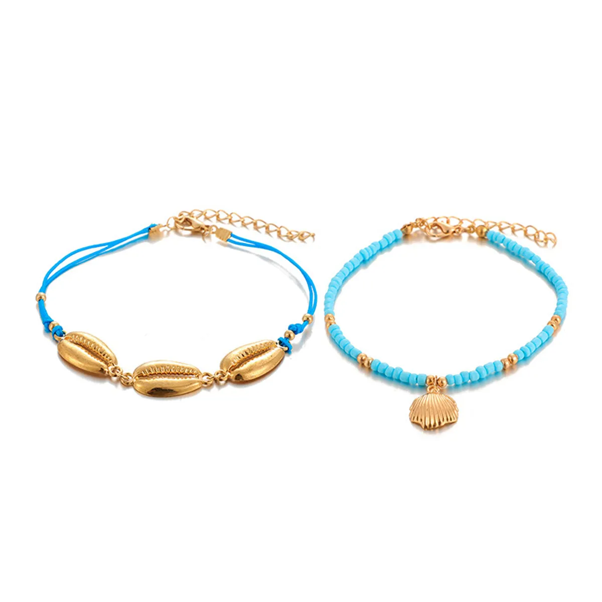Blue Howlite & 18K Gold-Plated Beaded Charm Anklet Set