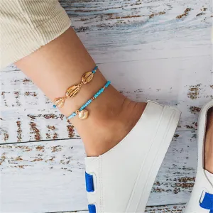 Blue Howlite & 18K Gold-Plated Beaded Charm Anklet Set