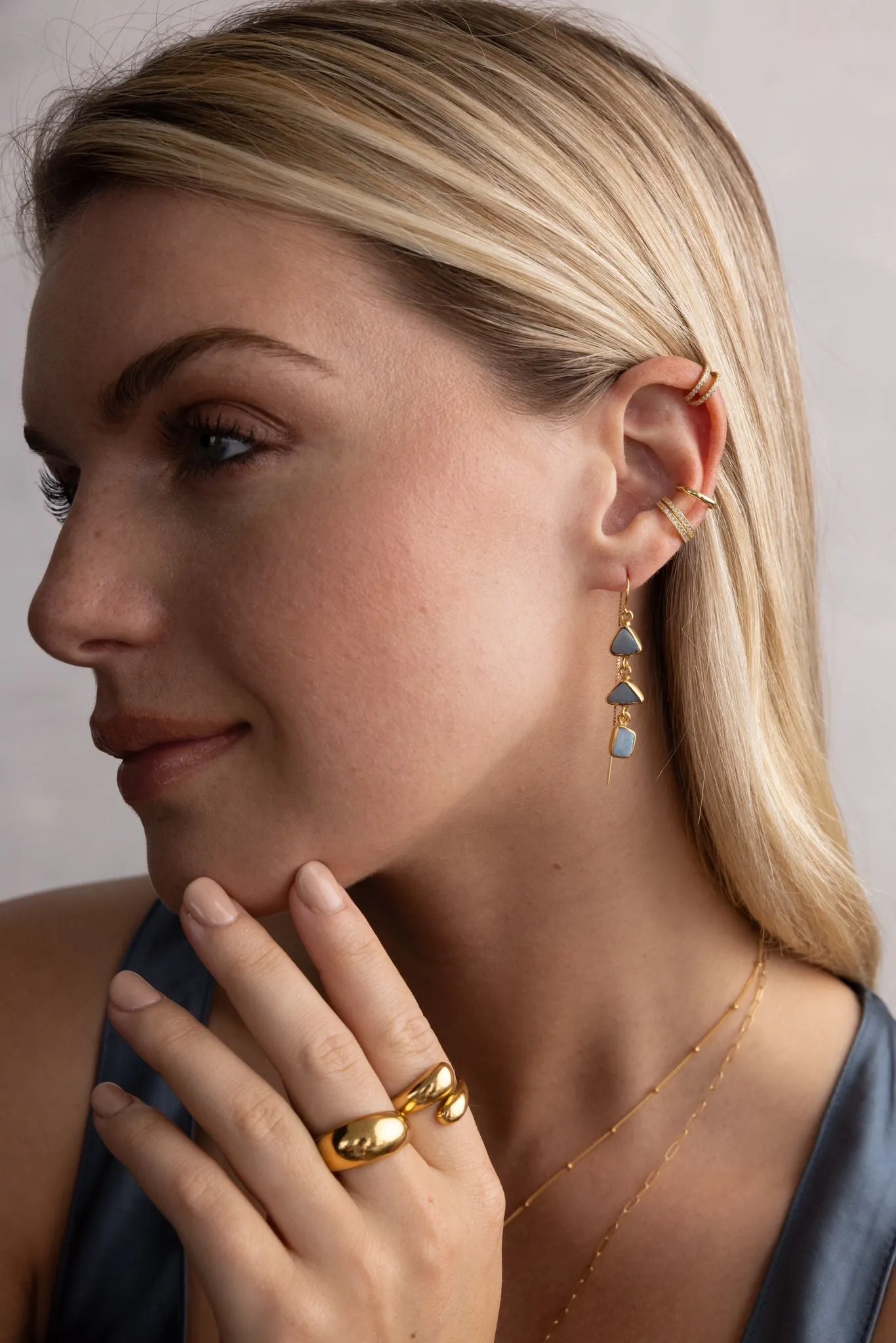 Blue Opal Trio Ear Threaders