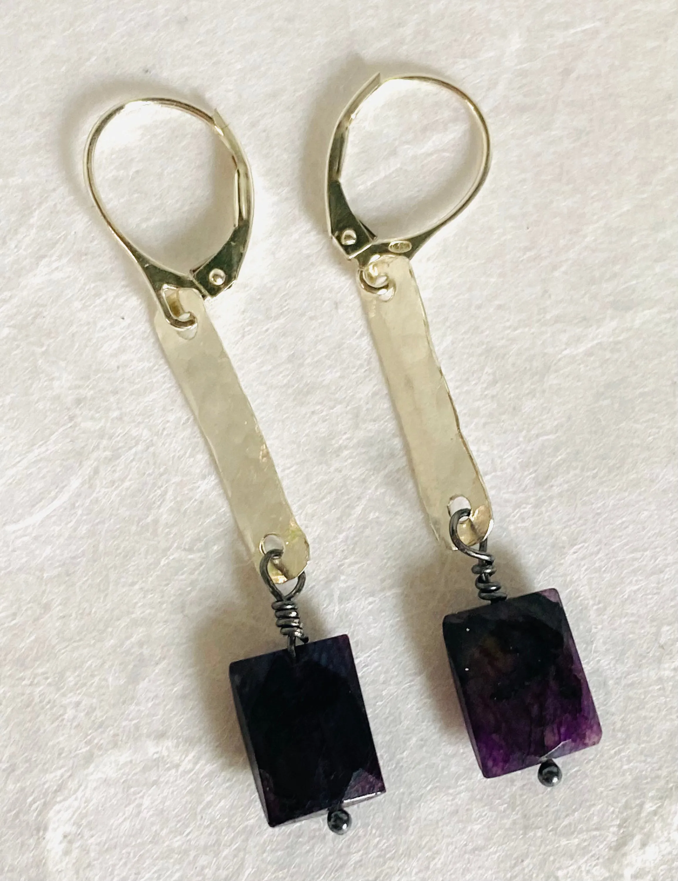 Blue Rectangle Gemstone Earrings, Blue Gemstone Earrings/ Bar Earrings
