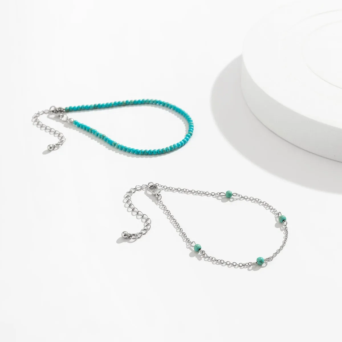 Bohemia Layered Seed Beaded Turquoise Anklet Set