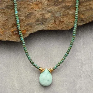 Bohemian Seed Beads Teardrop Pendant Necklaces with Amazonite, Lapis Lazuli, Red Jasper